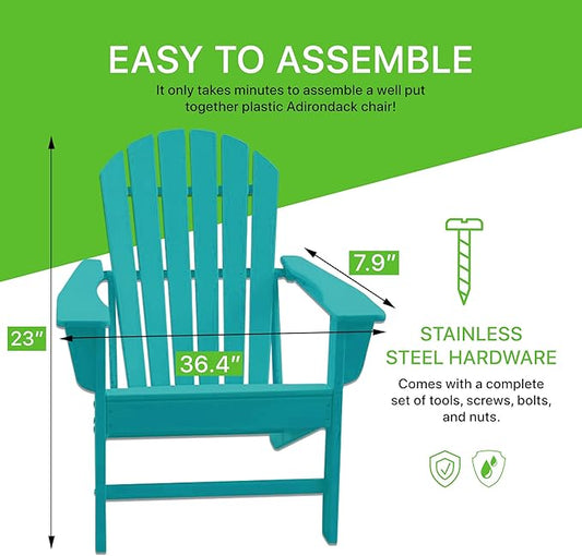 NewTechWood Atlantic Classic Curveback Plastic Weather Resistant Patio Adirondack Chair, Easy Installation, Widely Used in Outdoor, Fire Pit, Deck, Lawn, Outside, Garden Chairs (Seafoam)