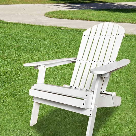Adirondack Chair Lawn Chair Folding Adirondack Chair Patio Chairs Outdoor Chairs Patio Seating Fire Pit Chairs Wood Chairs for Adults Yard Garden w/Natural Finish (White)