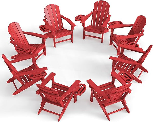Adirondack Chair Set of 8, HDPE Folding Adirondack Chair with Multifunctional Cup Holder - Photo 1