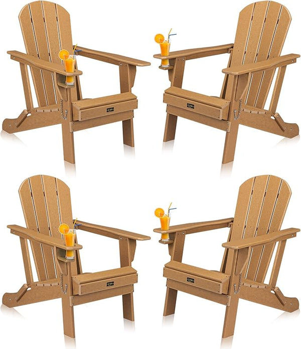 VINGLI Plastic Adirondack Chairs Set of 4, Folding with Cup Holder, Waterproof HDPE Material - Photo 1