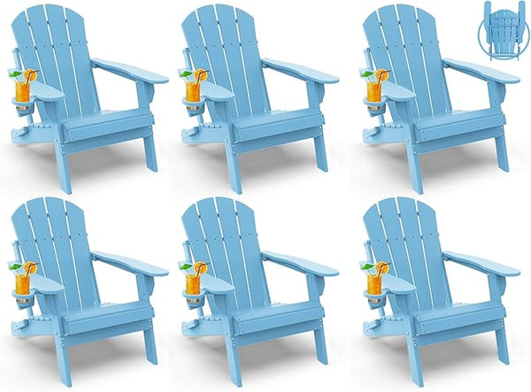 GREENVINES Folding-Adirondack-Chairs-Set-of-6 | HDPE Plastic | Fire Pit Chair | All Weather | Cup Holder | Arctic - Photo 1