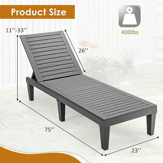 Tangkula Chaise Lounge Chair Outdoor, Lightweight Patio Lounge Recliner Chair with Adjustable Backrest, 5 Reclining Positions Chaise Lounger for Patio, Beach, Balcony, Poolside, Backyard (1, Gray)