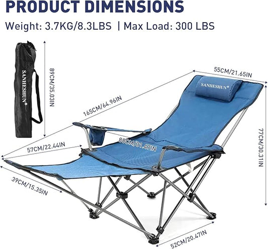 Zero Gravity Chair, Reclining Camping Chair with Padded Pillow, Cup Holder, Storage Pocket & Carry Bag, 4-in-1 Portable Camping Recliner for Outdoor, Beach, Garden, and Backyard - Blue Mesh