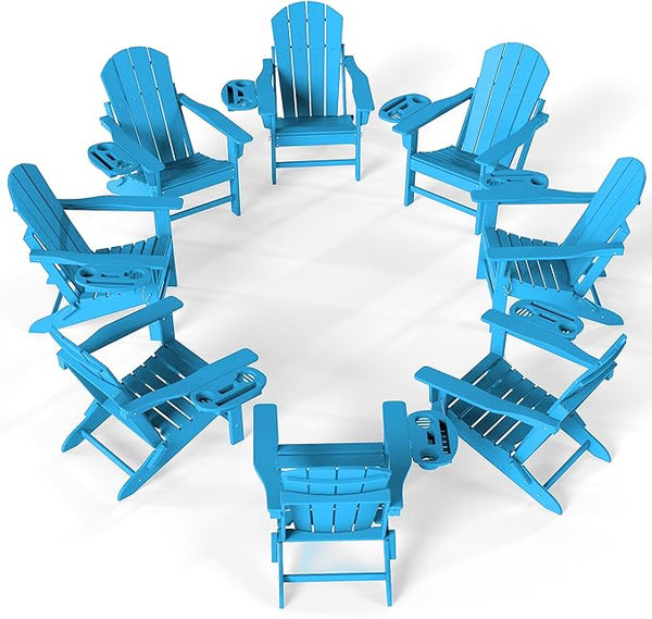 FOOWIN Folding Adirondack Chair Set of 8, HDPE Adirondack Chairs with Cup Holder - Photo 1