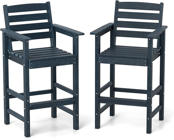 Tangkula Patio Adirondack Chairs Set of 2, HDPE Bar Height Chair with Wide Armrests & Footrest - Photo 1