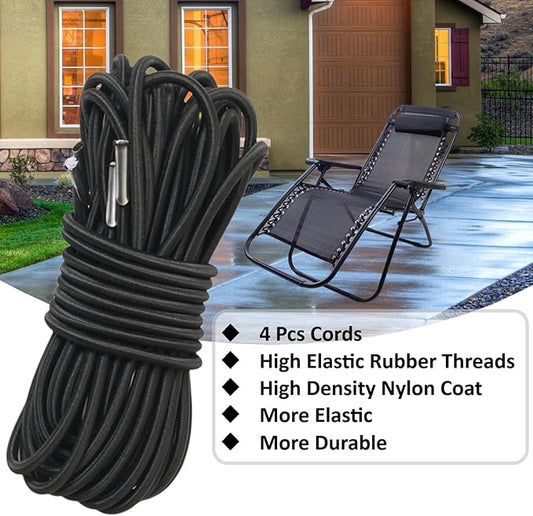 Zero Gravity Chair Cord Replacement, 4 Pack, Elastic Cord for antigravity Chair, Patio Recliner Chair, Lawn Bungee Chair, Beach Chair, Lounge Chair, Outdoor String Chair, Nylon Stretch String Cord