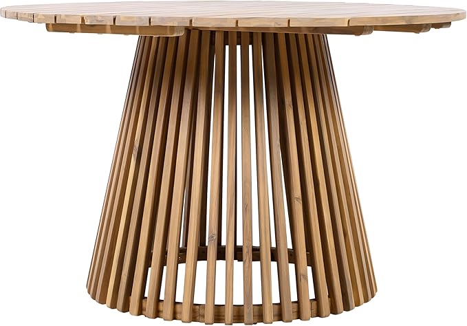 GDFStudio 47.25" Outdoor Round Dining Table,Weather-Resistant Acacia Wood Patio Center Table for Backyard, Lawn, Garden, Balcony, Courtyard, Easy Assembly Rustic Slatted Base Tables, 29.75 Light Teak