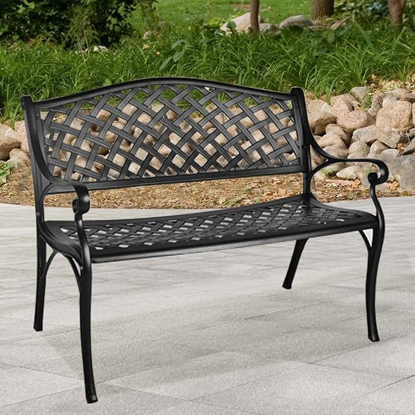 Outdoor Patio Garden Bench All-Weather Cast Aluminum Loveseats Park Yard Furniture Porch Chair Work Entryway Decor - Photo 1
