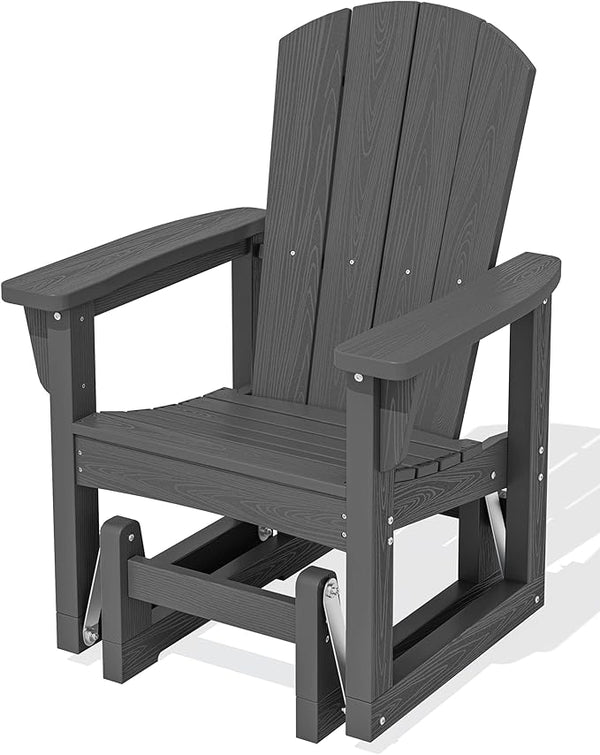 SERWALL Outdoor Glider Chair, HDPE Wood-Like Patio Glider Rocker All-Weather Porch Glider for Outside, Slate Gray - Photo 1