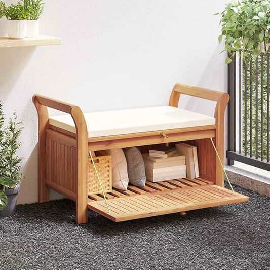 vidaXL Outdoor Storage Bench, Storage Box with Cushion, Patio Deck Box with Seat for Garden Balcony Porch Pool Yard, Modern Style, Solid Wood Acacia