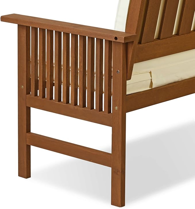 Furinno FG17319 Tioman Outdoor Hardwood Patio Furniture Mediterranean Bench with Cushion, 1, Natural