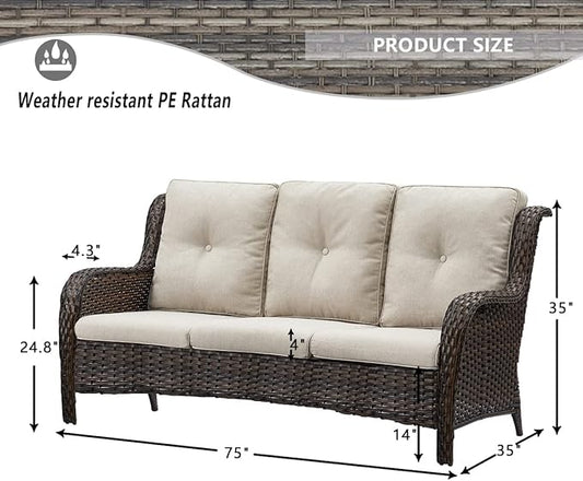 HUMMUH Outdoor Furniture 4 Pieces Patio Furniture Set Wicker Outdoor Sectional Sofa with 2 Patio Chairs,Coffee Table(Grey/Grey)