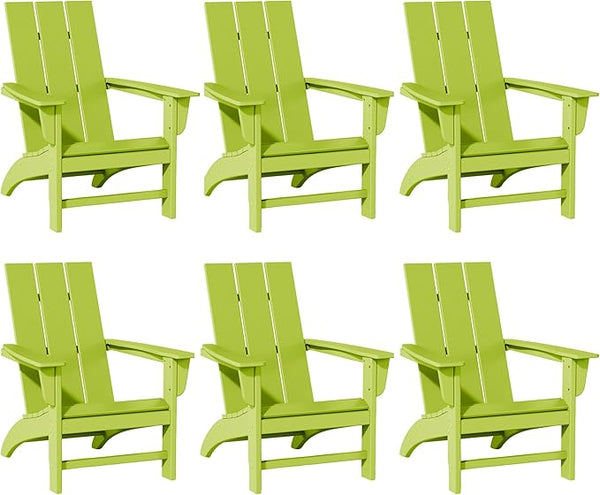 Poly Lumber Adirondack Chairs Set of 6, All-Weather Resistant Outdoor Patio Chairs, Look Like Wood