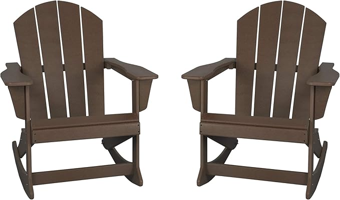 WestinTrends Malibu 2 Piece Set Outdoor/Patio Poly Adirondack Rocking Chairs (2 Seater), Dark Brown