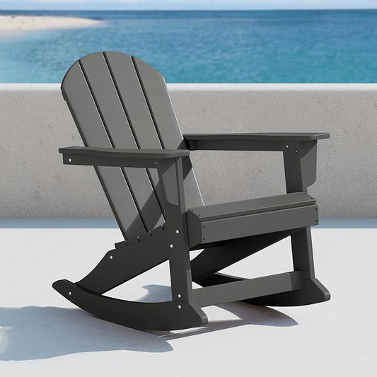 WO WESTIN OUTDOOR HDPE Laguna Outdoor Rocking Poly Adirondack Chair, Gray