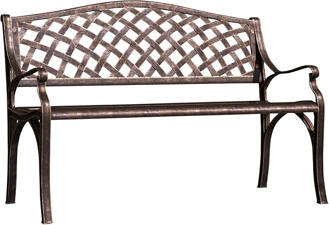 BELLEZE Patio Outdoor Garden Bench, 40 inch Cast Aluminum Loveseat Chairs with Armrests for Park, Yard, Porch, Lawn, Balcony, Backyard, Antique Seat Furniture, Bronze