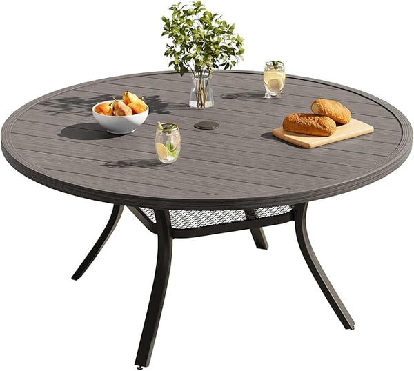 VICLLAX Round Patio Dining Table for 4-6, Outdoor Metal Dining Table with Umbrella Hole for Deck Lawn Garden Backyard - Photo 1