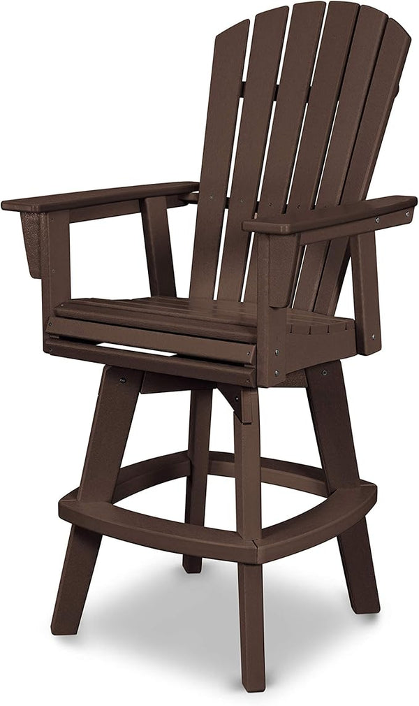 POLYWOOD® Nautical Curveback Adirondack Swivel Bar Chair in Mahogany - Photo 1