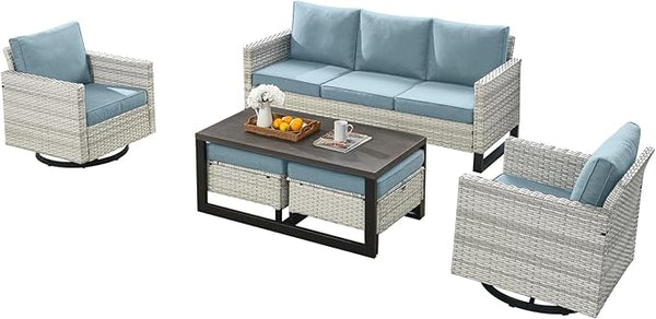 Wicker Outdoor Patio Furniture Set - 6 Piece Patio Conversation Set with 2 Swivel Rocker Chairs, 2 Rattan Ottoman - Photo 1