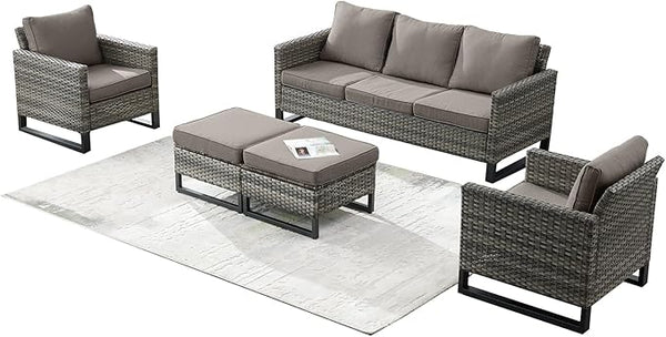 Rilyson Wicker Outdoor Patio Furniture Set - 5 Piece Patio Conversation Set with 2 Wicker Armrest Chairs - Photo 1