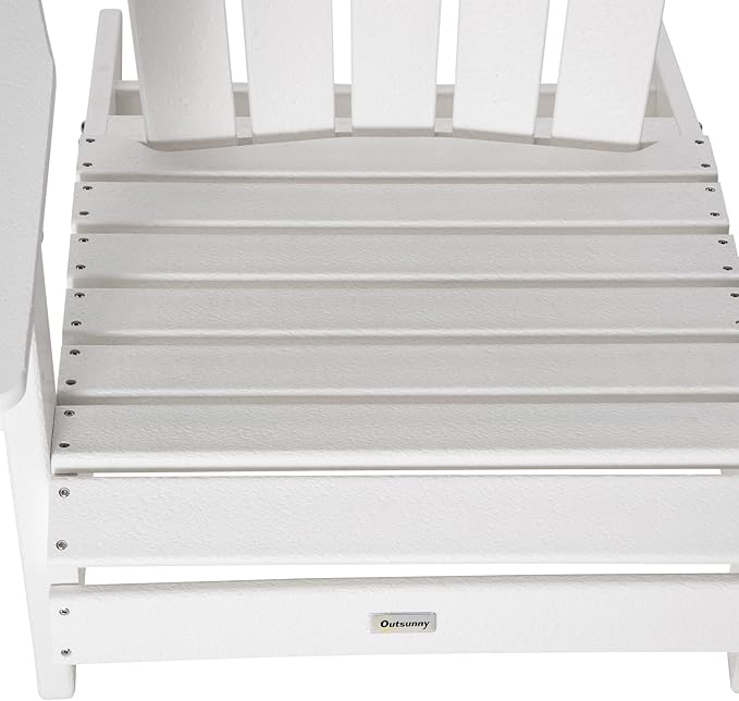 Outsunny Adirondack Chair with Cup Holder, All Weather Patio Chair HDPE Lounger, Fire Pit Seating High Back and Wide Seat for Outdoor, Backyard, Garden, Deck, Lawn, White