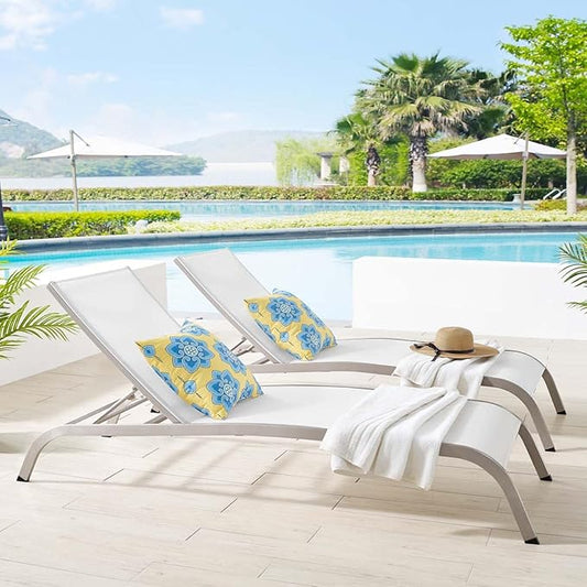 Modway Savannah Modern Aluminum Outdoor Chaise Lounge in White (Set of 2)