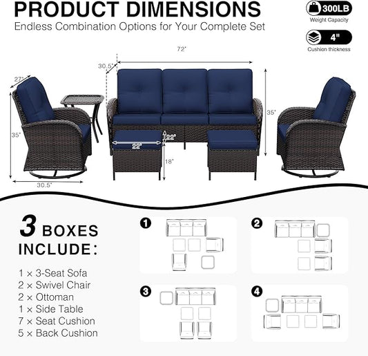 Joyside Wicker Patio Furniture Set, 6 Piece Outdoor Furniture Set with Thickened Cushions, High Back, Deep Seating, Wide Armrest, Outdoor Swivel Rocker Chairs for Porch, Deck