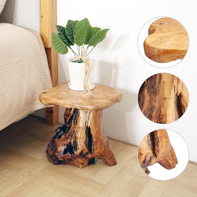13.8" Cedar Stump Stool,Natural Wooden Side Table,Plant Stool,Live Edge Coffee Table for Bedroom,Living Room, Outdoor