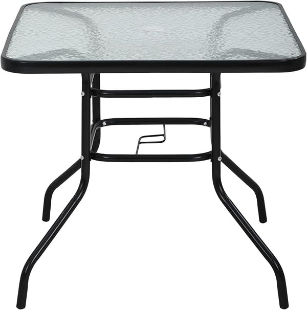 MKDLUFEI 32 Inch Umbrella Table with Hole, Outdoor Square Patio Table with Tempered Glass Top, for Balcony, Backyard - Photo 1