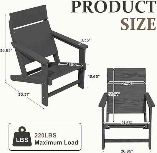 Adirondack Chair, Outdoor Patio Lawn Chairs, Outside HDPE Chairs with One-Piece Backrest for Lawn, Yard & Poolside, Black