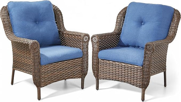Patio Wicker Chairs Outdoor Furniture Chair - Set of 2 Outside All Weather Lawn Dining Brown Rattan Armchair with High - Photo 1