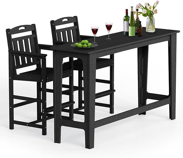 Ciokea 3 Pcs Outdoor Bar Height Table Set, 60" Extra Long Rectangle High Top Table and 2 Oversized Adirondack Chairs Set - Photo 1