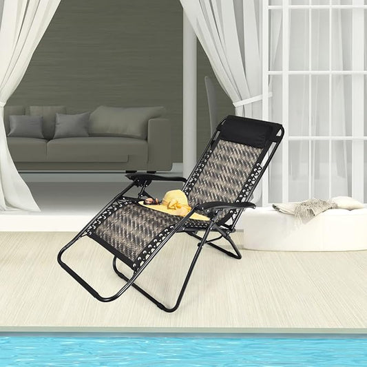 COSTWAY Patio Rattan Zero Gravity Lounge Chair Folding Recliner W/Headrest Mix Gray