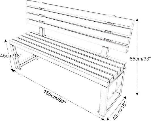 Outdoor Patio Benches, Garden Metal Bench with Backrest, for Front Porch, Yard, Patio, Entryway, Park, 500kg/1100lbs Load Bearing(Green,150cm/59in)