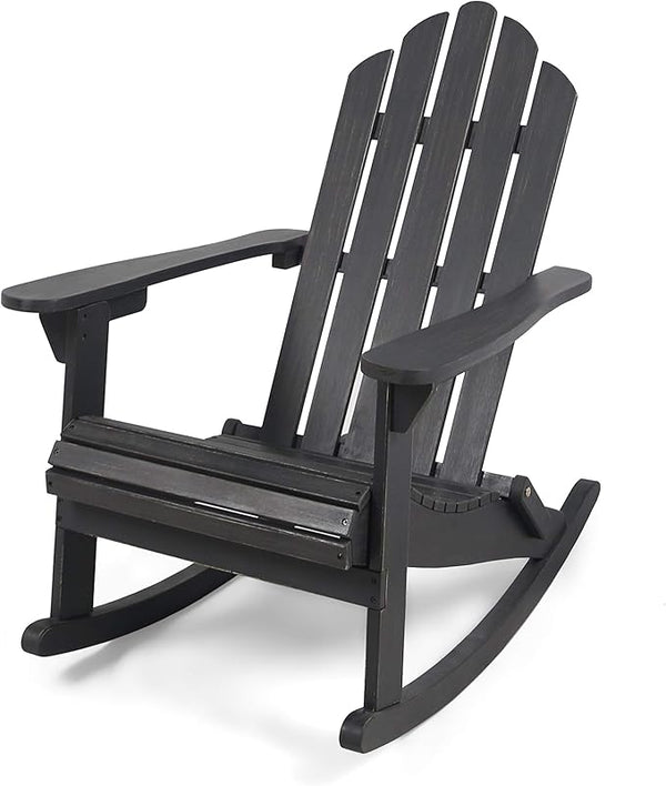 Christopher Knight Home Cara Outdoor Adirondack Acacia Wood Rocking Chair, Dark Gray Finish - Photo 1