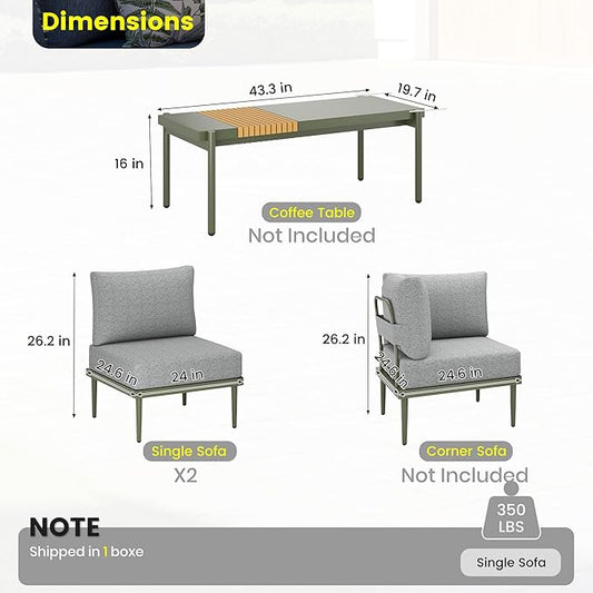 Sundale Outdoor 2 Pieces Patio Sofa Set, Metal Outdoor Sectional Loveseat with 6 Inch Olefin Cushion, All-Weather Modern Patio Chair Sets for Porch, Balcony
