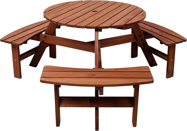 Wooden Picnic Table,Outdoor Wooden Dining Rectangle Table w/Umbrella Hole,for Patio,Garden,Backyard - Photo 1