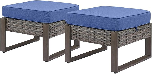 Rilyson Outdoor Ottoman Wicker Patio Footrest - 2 Piece Wicker Footrest Footstools Set with Sturdy Frame - Photo 1