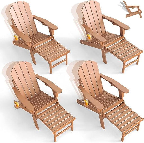 GREENVINES Adjustable Adirondack Chair with Retractable Ottoman Set of 4 | Folding | HDPE Plastic - Photo 1