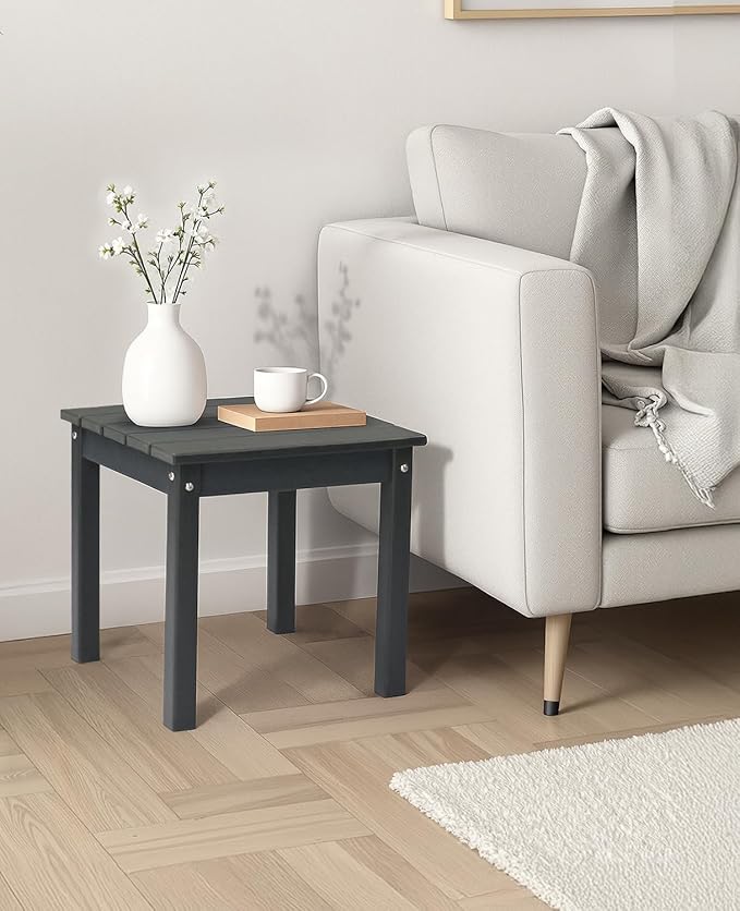 Outvita Adirondack Side Table, 18 Inch Square Outdoor End Table, HDPE Weather Resistant Coffee Table for Patio Balcony Deck Garden, Gray