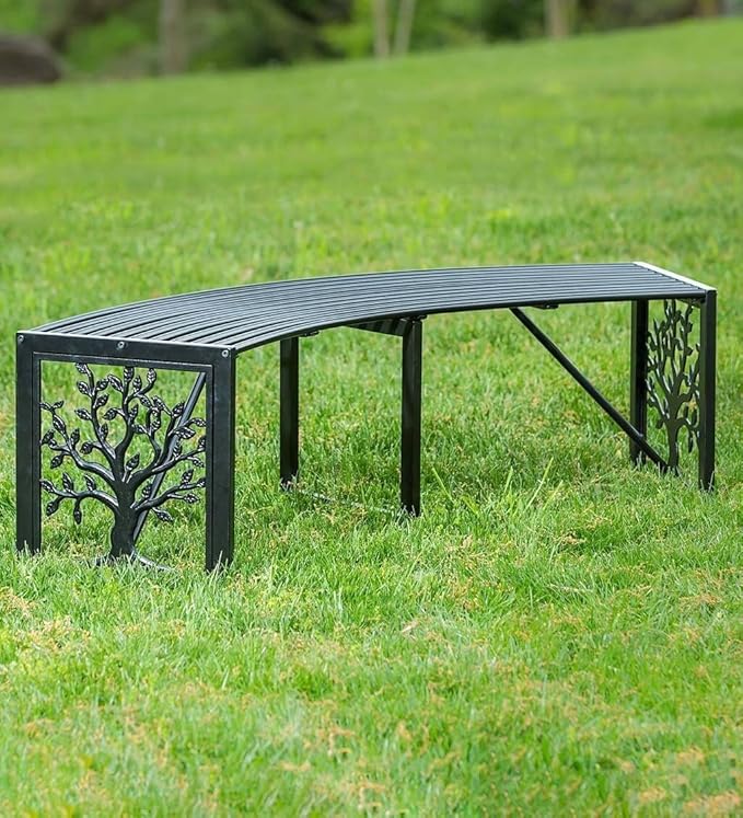 Plow & Hearth Tree of Life Outdoor Backless Curved Bench | Holds 300 lbs | Weatherproof Metal Garden Bench for Patio Porch Deck | 55" Lx15½Wx16 H (Tree of Life)
