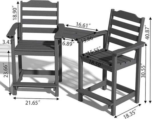 Tall Adirondack Chair, All Weather Resistant Adirondack Bar Stools for Patio, Lawn, Garden, Swimming Pool, Modern Adirondack Chair, (2 PC, Grey)