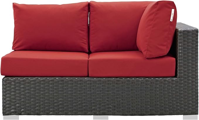 Modway Sojourn Wicker Rattan Outdoor Patio Sunbrella Fabric Right-Arm Loveseat in Canvas Red
