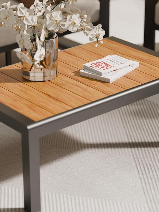 ZANDOR Aluminum Outdoor Patio Furniture - Outdoor Coffee Table, All-Weather Metal Modern Outside Furniture, Rectangle Patio Coffee Table, Garden/Backyard/Porch, Grey