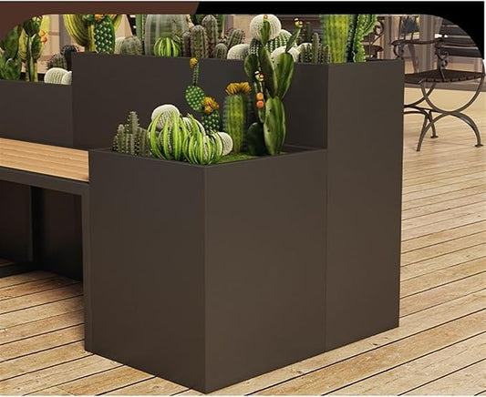 Outdoor Park Planter Bench Outdoor Patio Flower Box Seating Set Large Metal Black Garden Bench with Raised Planter Bench for Park, Yard, Porch, Lawn, Balcony, Backyard Park Flower Box Bench(Large)