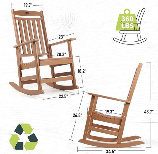 FUNBERRY Outdoor Rocking Chairs, HDPE All Weather Poly Lumber Rocker, High Back Patio Rockers Easy Assembly