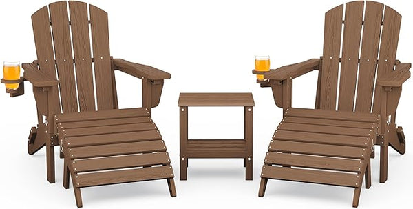 SERWALL 5-Piece Adirondack Chair and Ottoman and Table Set, Brown - Photo 1