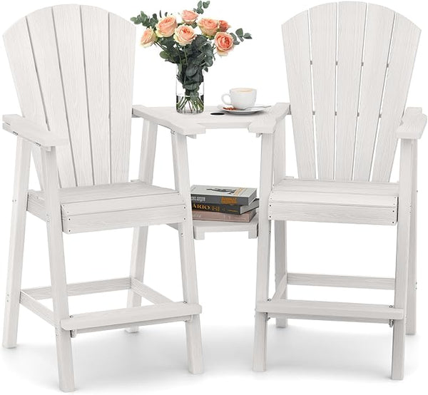 Ciokea Tall Adirondack Chairs Set of 2, HDPE Outdoor Adirondack Bar Stools with Double Connecting Tray - Photo 1