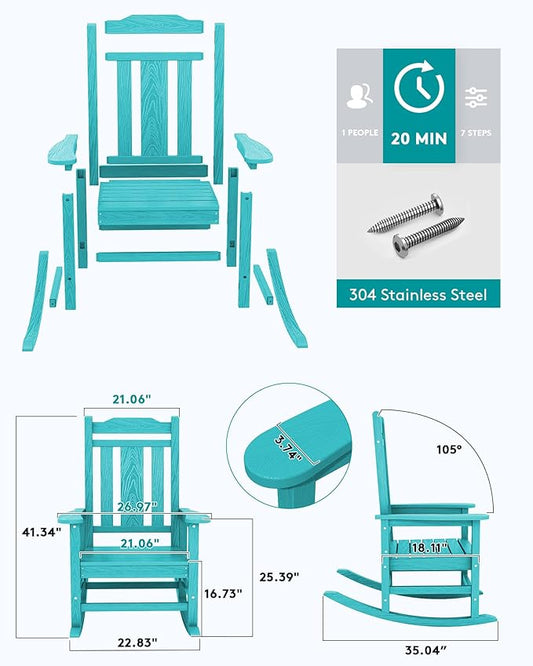 SERWALL HDPE Outdoor Rocking Chair Aruba Set of 8, All Weather Patio Rocking Chair, Poly Rocking Chair for Adults