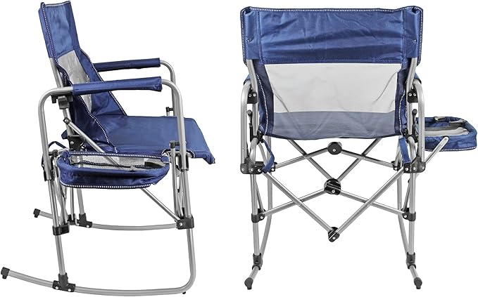 Zenithen Portable Outdoor Rocking Director's Folding Chair with Side Table Perfect for Sporting Events, Outdoor Activities, Camping, Patio Furniture, and Relaxing, Navy
